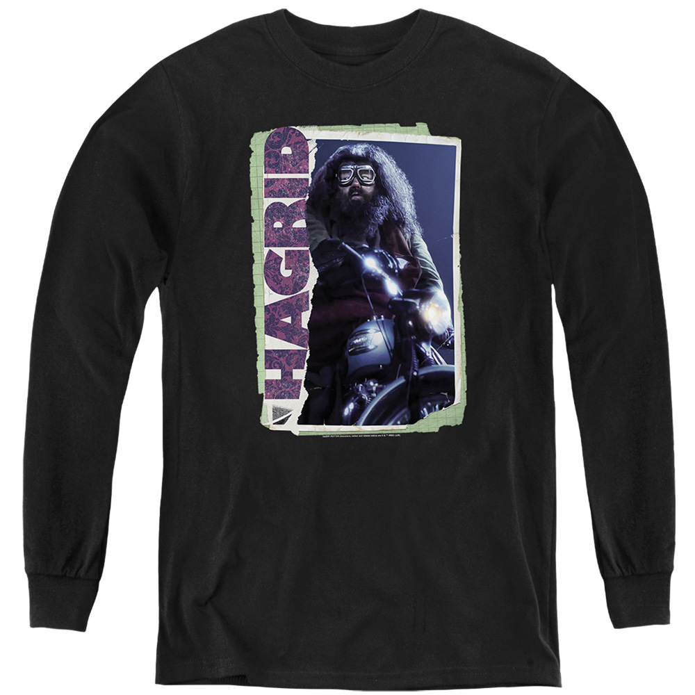 HP7028-YL-3 Harry Potter Rubeus Hagrid Photo Collage Long Sleeve Youth T-Shirt, Black - Large