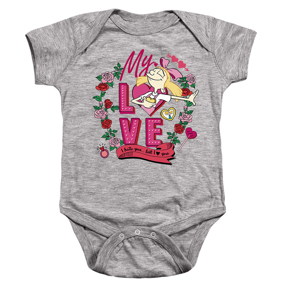 NICK10245TVAL-SS-3 Hey Arnold Valentines Day Helga I Hate You But Love You Infant Snapsuit, Athletic Heather - Large - 18 Month