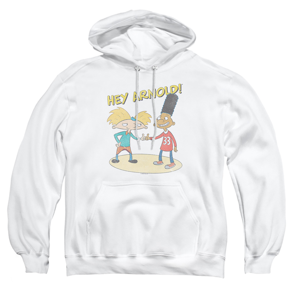 NICK791-AFTH-2 Hey Arnold & Gerald with Logo Adult Pullover Hoodie, White - Medium