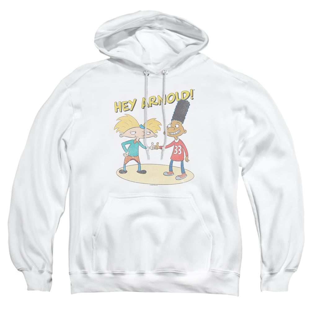NICK791-AFTH-3 Hey Arnold & Gerald with Logo Adult Pullover Hoodie, White - Large