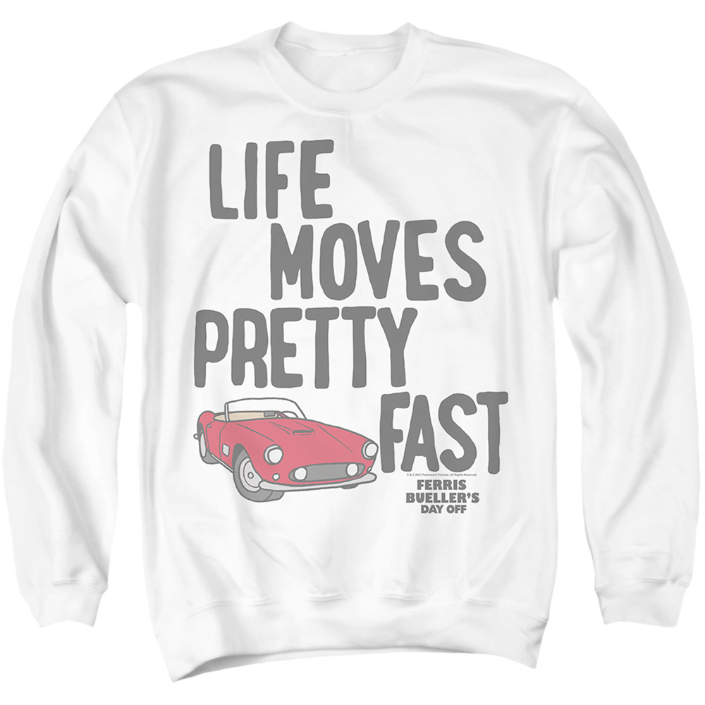 PAR789-AS-2 Ferris Bueller The Slow Down Adult Crewneck Sweatshirt, White - Medium