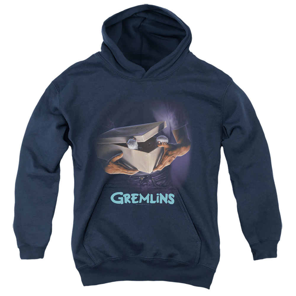 WBM949-YFTH-2 Gremlins Original Poster Youth Hooded Sweatshirt, Navy - Medium