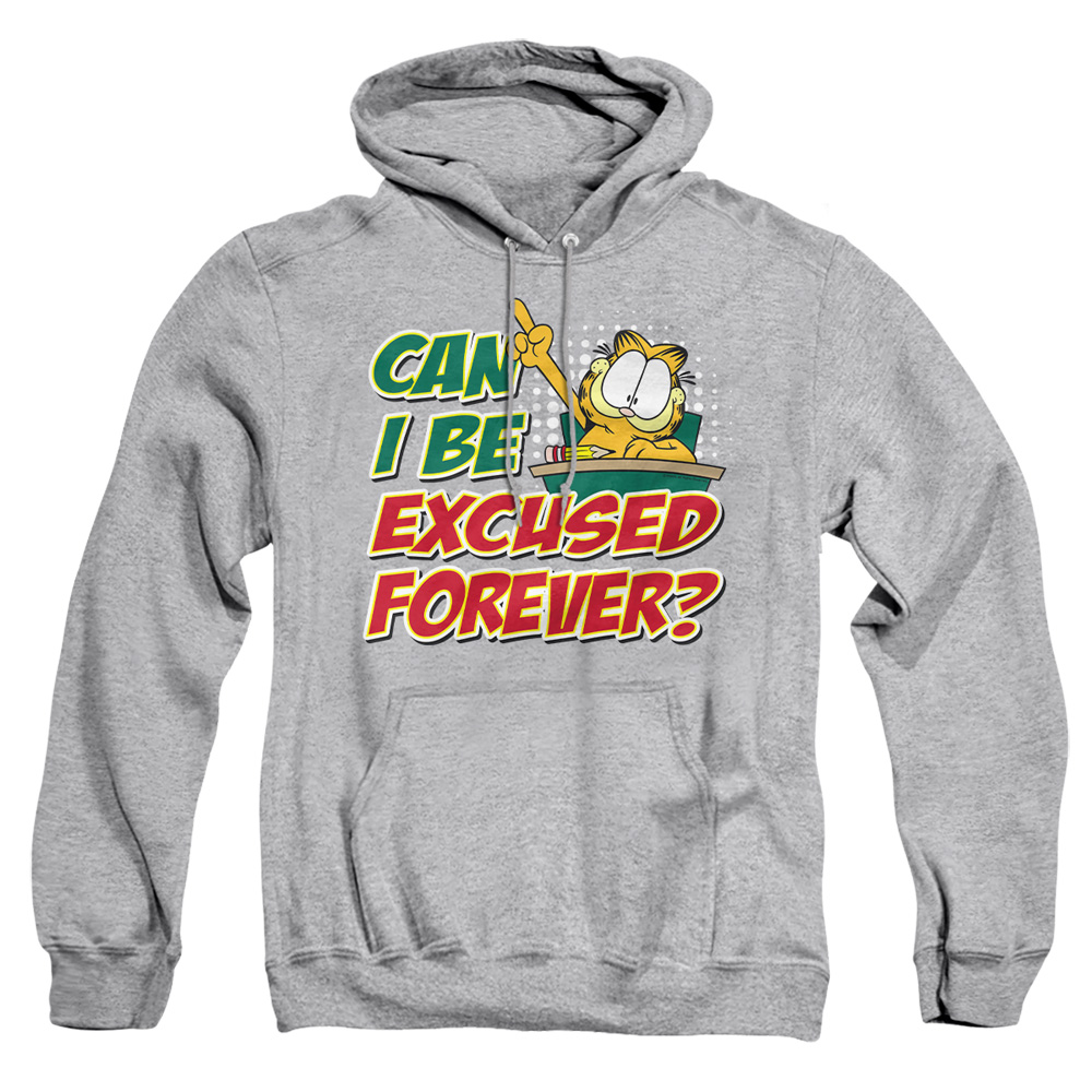 GAR444-AFTH-4 Garfield Excused Forever Adult Pullover Hoodie, Athletic Heather - Extra Large
