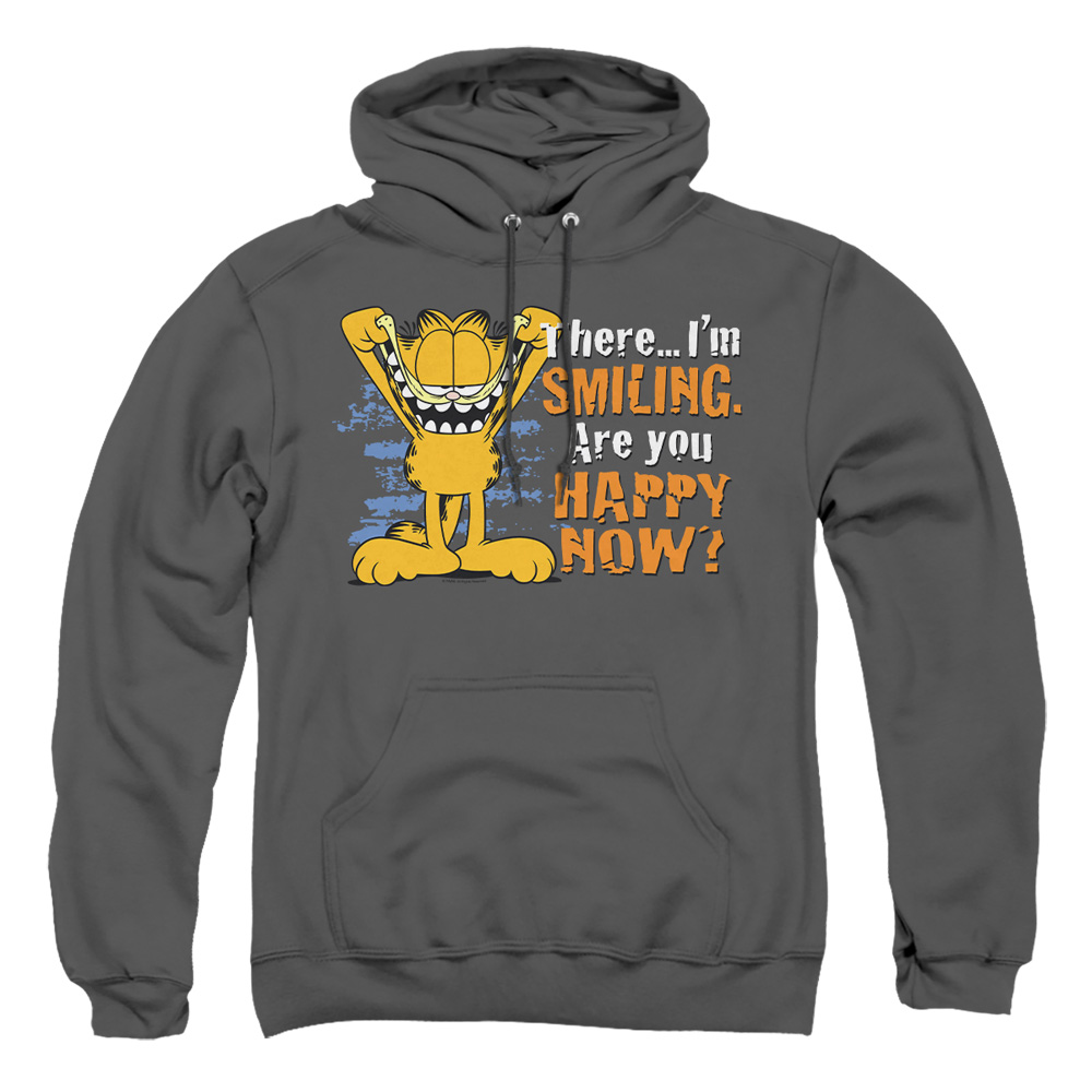 GAR445-AFTH-5 Garfield Smiling Adult Pullover Hoodie, Charcoal - 2X