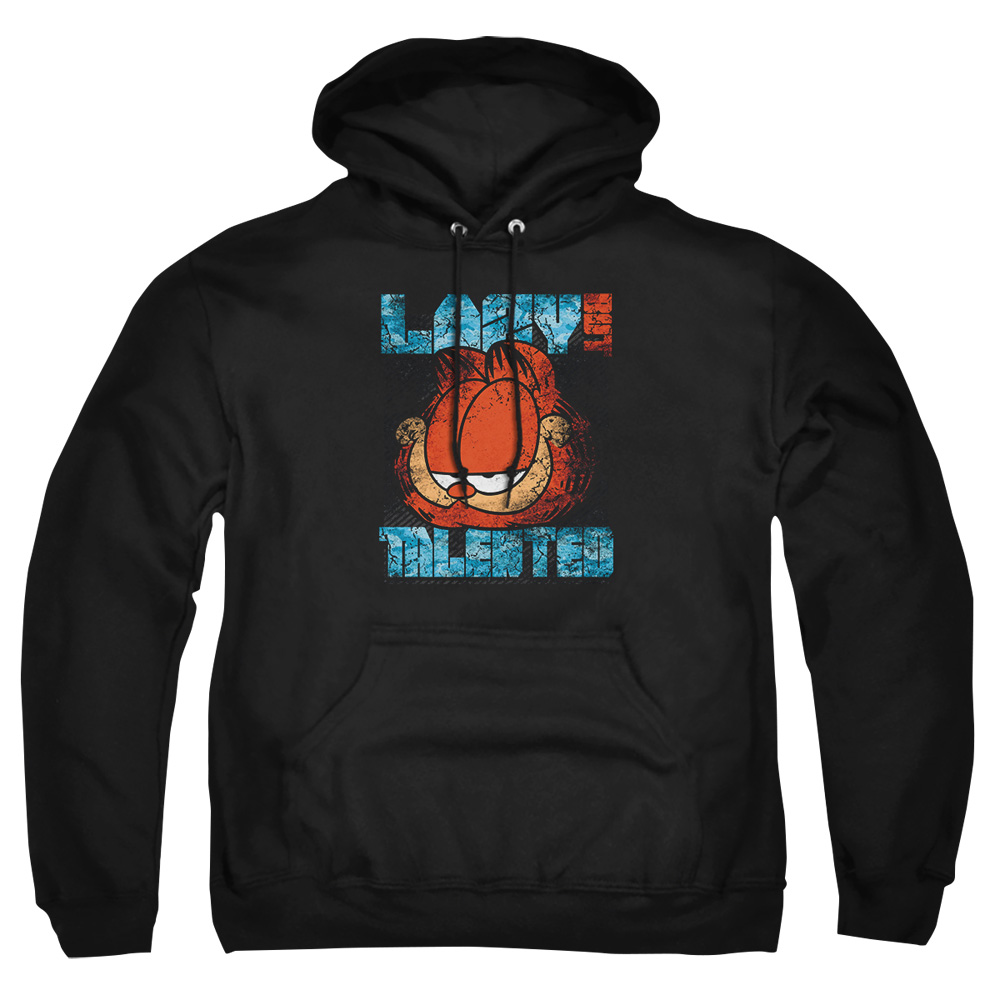 GAR516-AFTH-7 Garfield Lazy But Talented Distressed Adult Pullover Hoodie, Black - 4X
