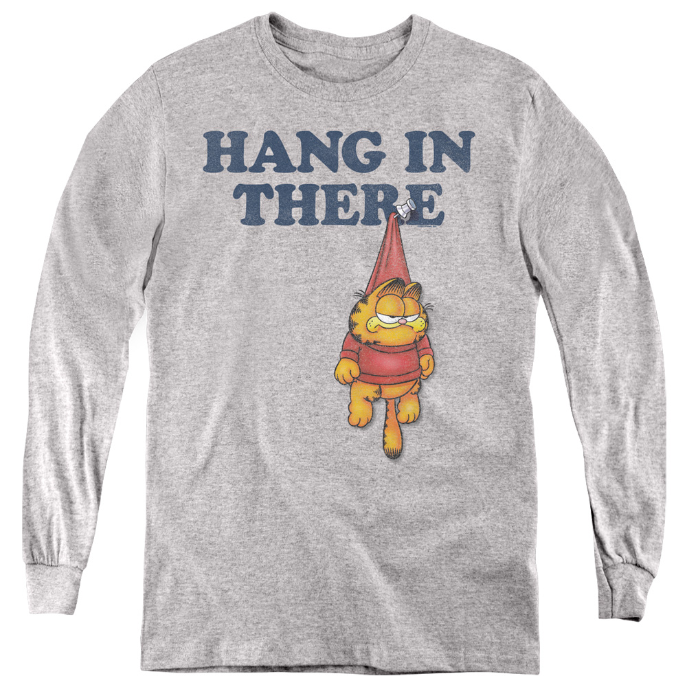 GAR715-YL-3 Garfield Hang in There Long Sleeve Youth T-Shirt, Athletic Heather - Large