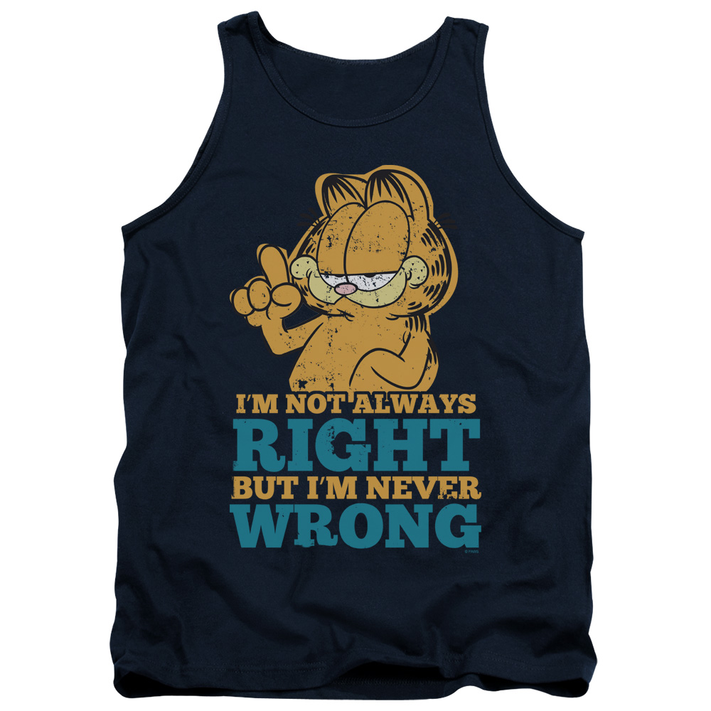 GAR499-TK-3 Garfield Never Wrong Adult Tank Top, Navy - Large