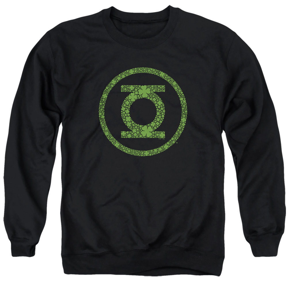 JLA10095SPD-AS-3 Green Lantern St. Patricks Day Shamrock Logo Adult Crewneck Sweatshirt, Black - Large