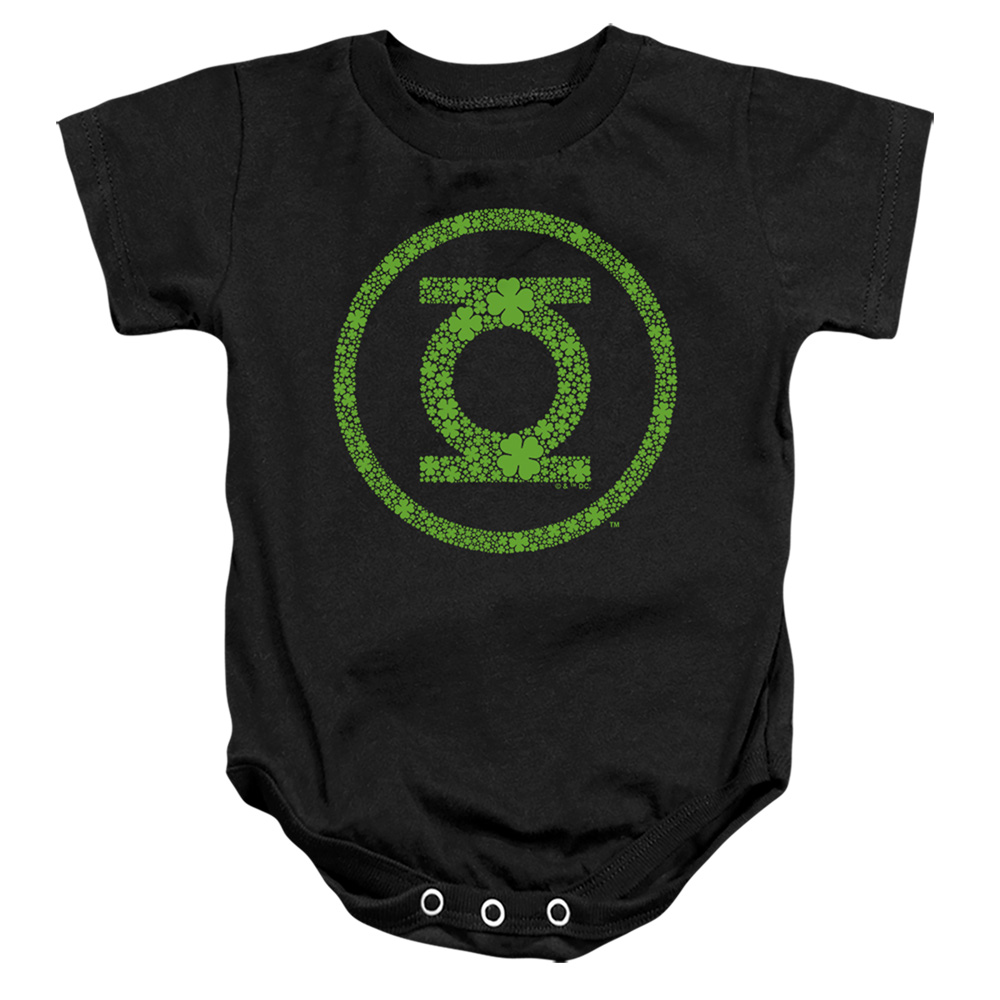 JLA10095SPD-SS-3 Green Lantern St. Patricks Day Shamrock Logo Infant Snapsuit, Black - Large - 18 Month