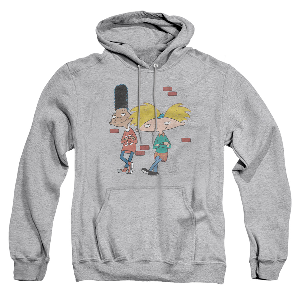 NICK790-AFTH-6 Hey Arnold & Gerald Leaning Adult Pullover Hoodie, Athletic Heather - 3X