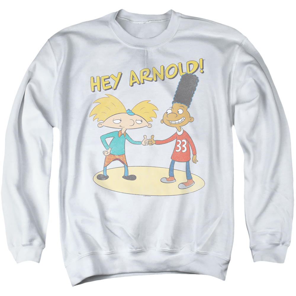 NICK791-AS-2 Hey Arnold & Gerald with Logo Adult Crewneck Sweatshirt, White - Medium