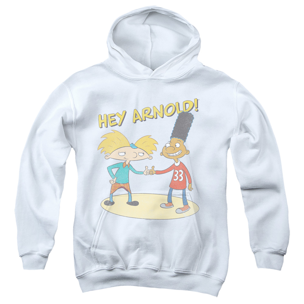 NICK791-YFTH-2 Hey Arnold & Gerald with Logo Youth Hooded Sweatshirt, White - Medium