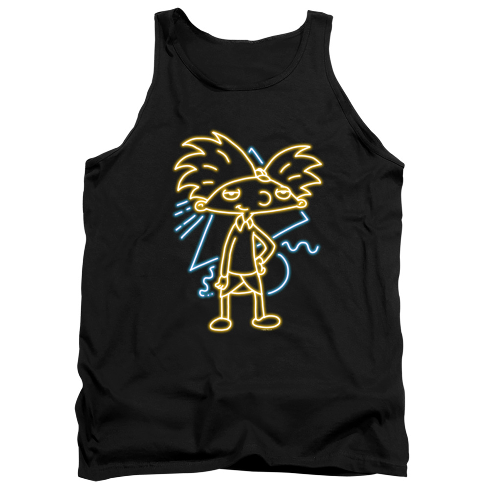 NICK805-TK-2 Hey Arnold Neon Adult Tank Top, Black - Medium