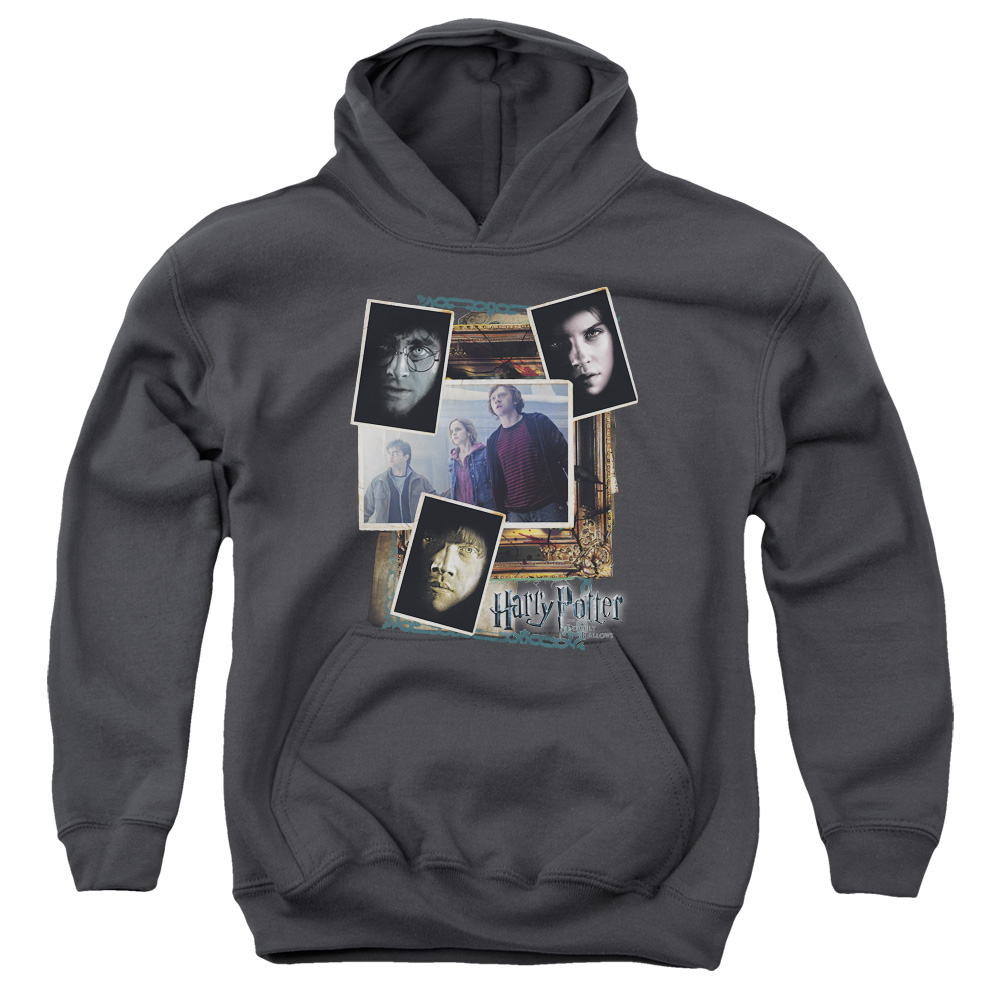 HP8034-YFTH-2 Harry Potter Trio Collage Youth Hooded Sweatshirt, Charcoal - Medium