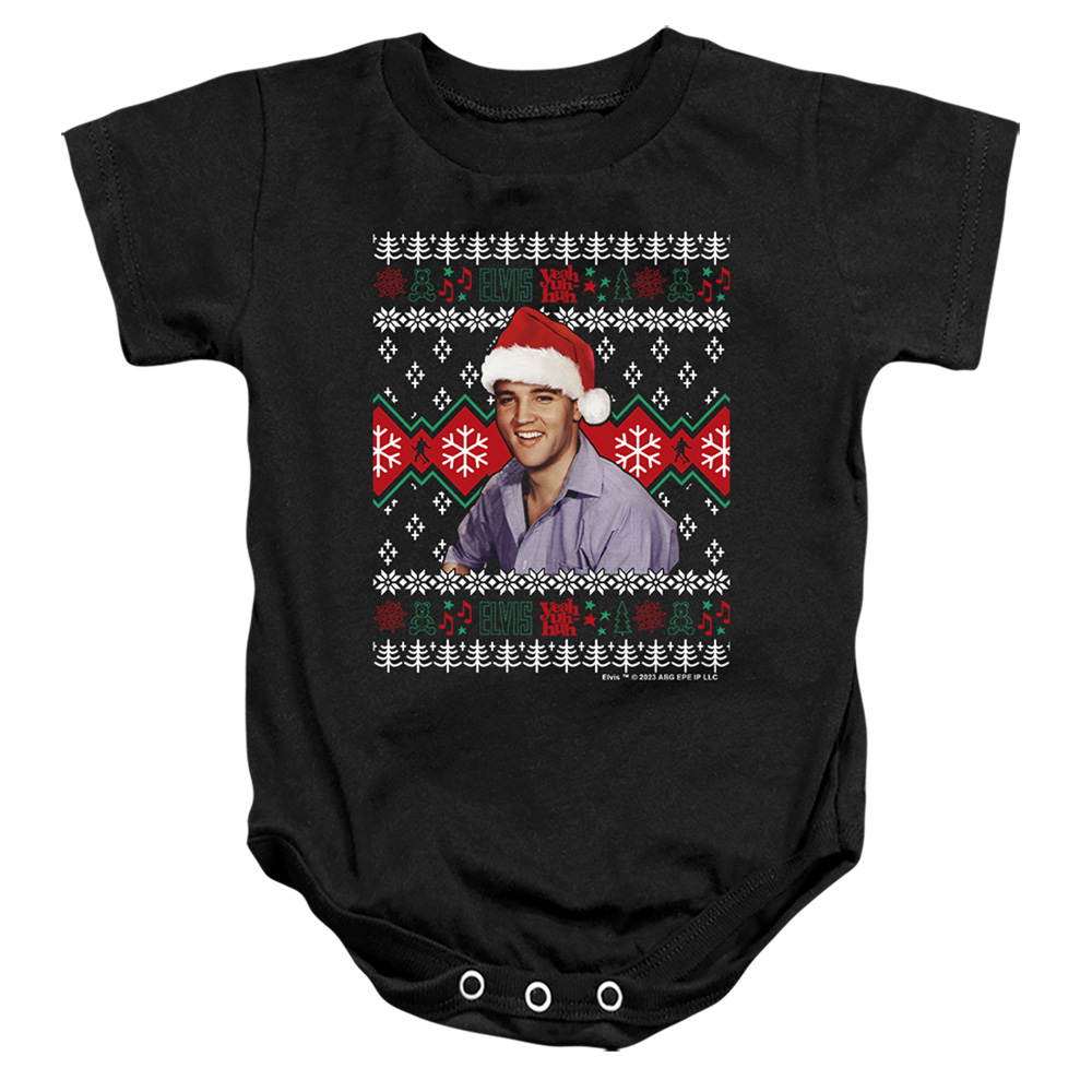 ELV1070-SS-3 Elvis Ugly Christmas Sweater Infant Snapsuit, Black - Large - 18 Month