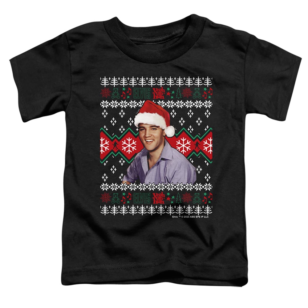 ELV1070-TT-2 Elvis Ugly Christmas Sweater Toddler Short Sleeve T-Shirt, Black - Medium 3T