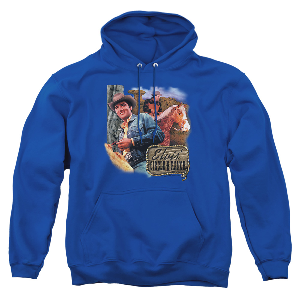 ELV110-AFTH-1 Elvis Presley Ranch Adult Pullover Hoodie, Royal - Small