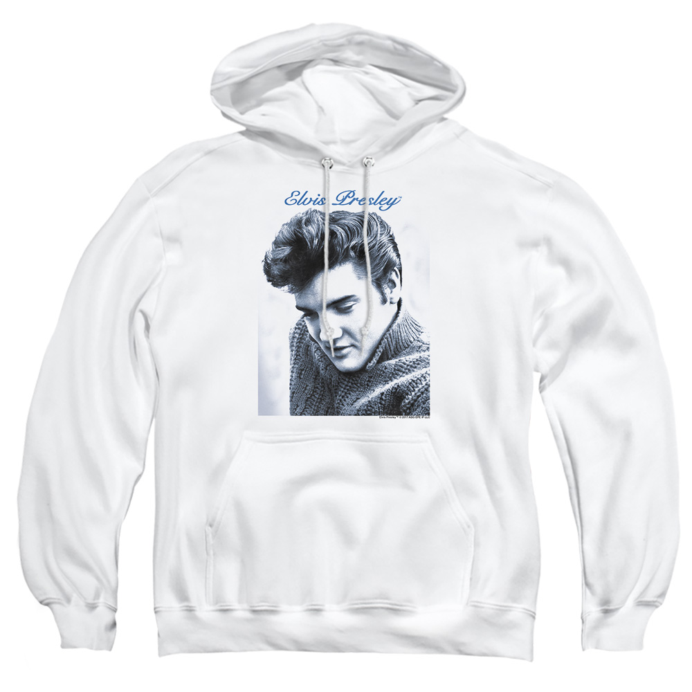 ELV207-AFTH-3 Elvis Presley Script Sweater Adult Pullover Hoodie, White - Large