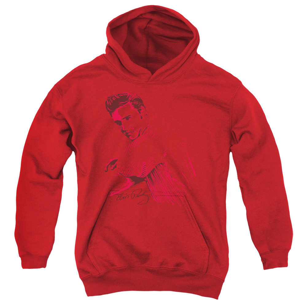 ELV382-YFTH-2 Elvis Presley on the Range Youth Hooded Sweatshirt, Red - Medium