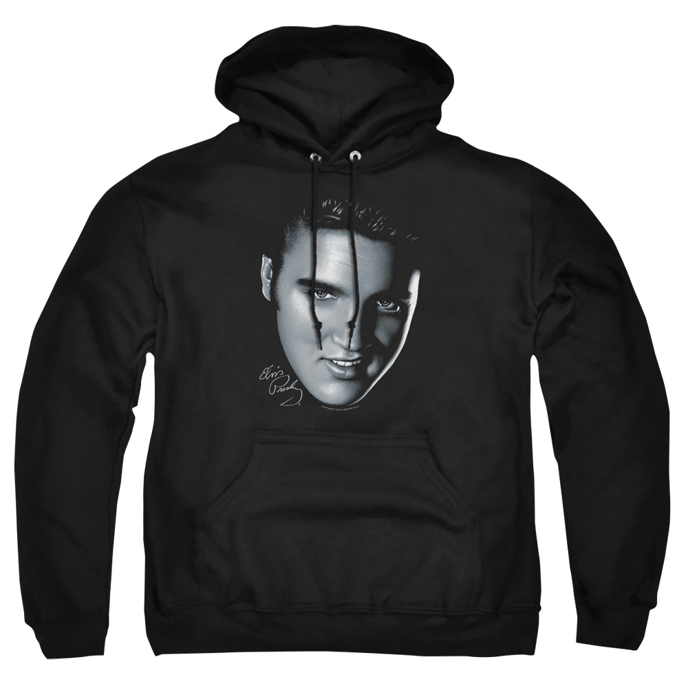 ELV290-AFTH-2 Elvis Presley Big Face Adult Pullover Hoodie, Black - Medium