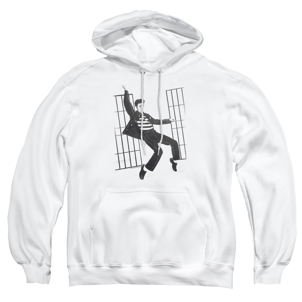 ELV471-AFTH-2 Elvis Presley Jailhouse Rock Adult Pullover Hoodie, White - Medium