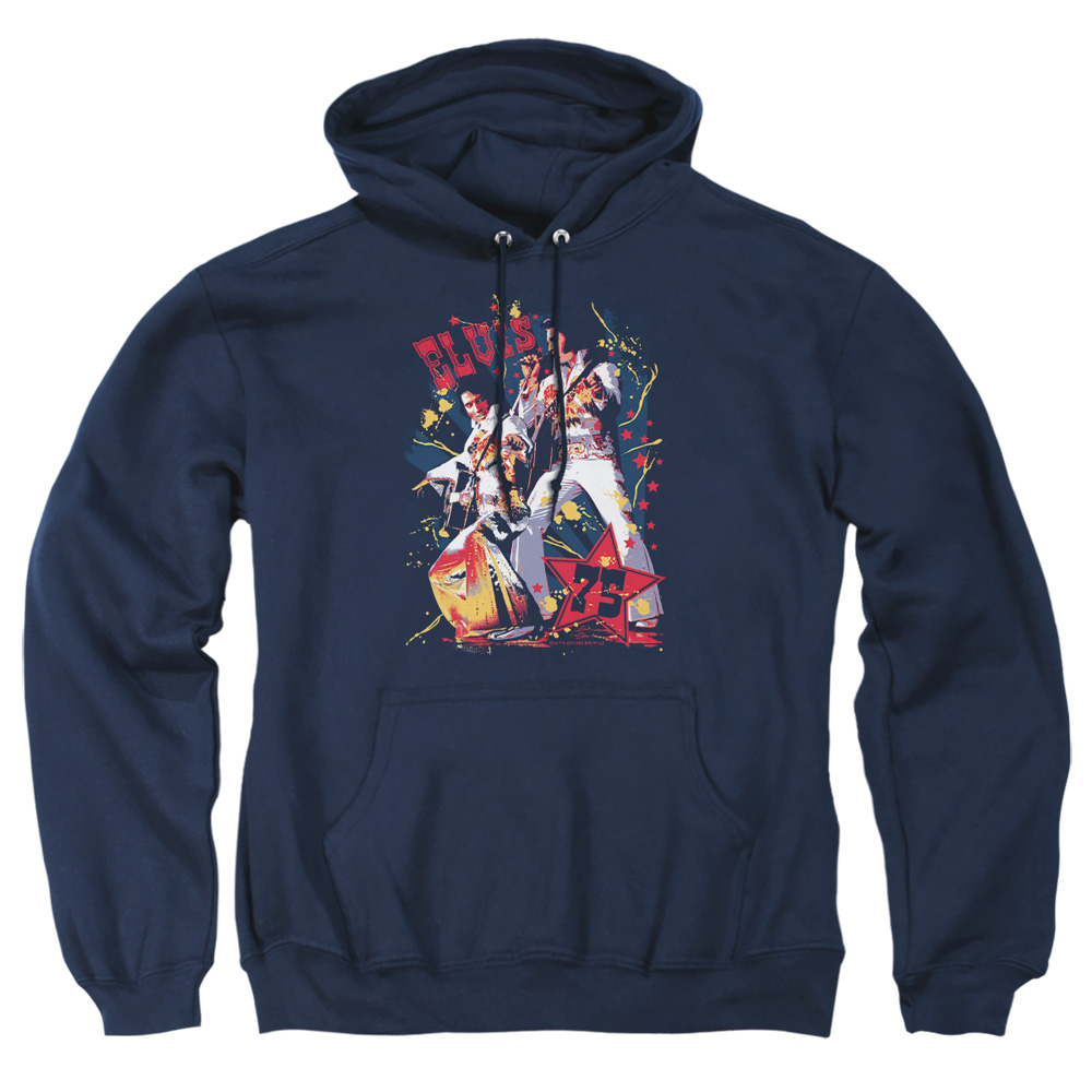 ELV639-AFTH-2 Elvis Presley Eagle Adult Pullover Hoodie, Navy - Medium