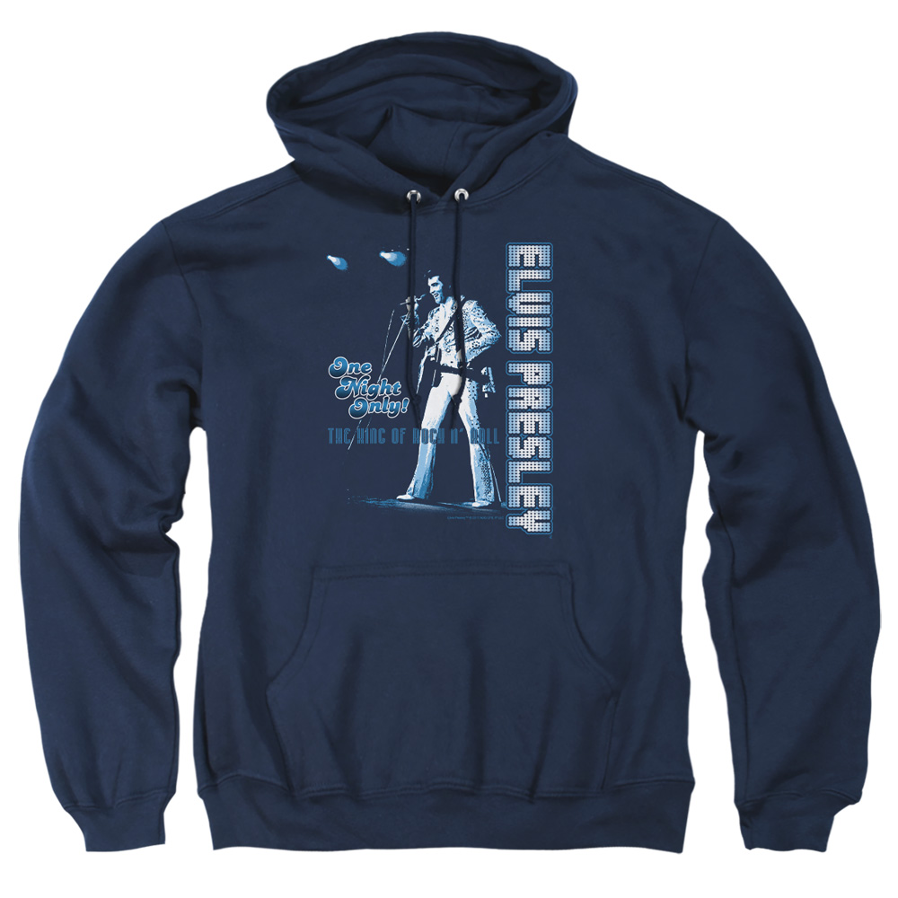 ELV606-AFTH-5 Elvis Presley One Night Only Adult Pullover Hoodie, Navy - 2X