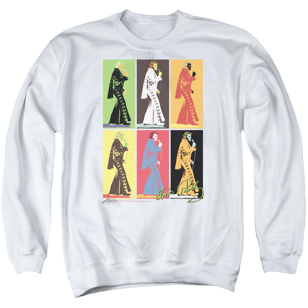 ELV659-AS-2 Elvis Presley Retro Boxes Adult Crewneck Sweatshirt, White - Medium