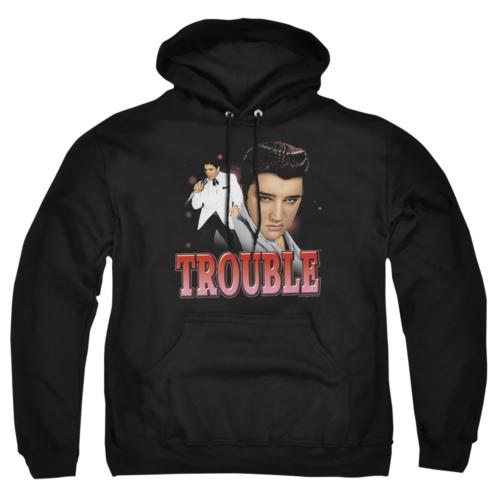 ELV704-AFTH-2 Elvis Presley Trouble Adult Pullover Hoodie, Black - Medium