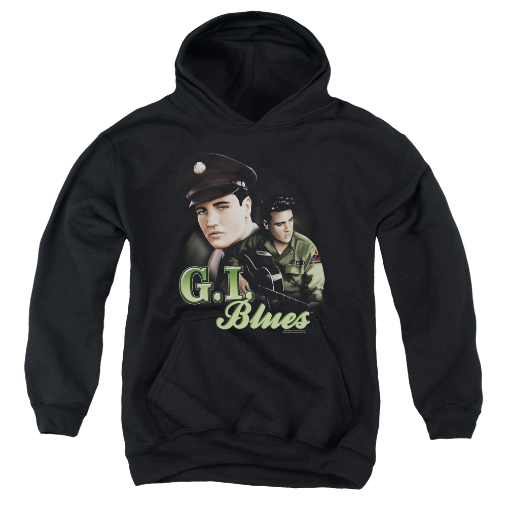ELV705-YFTH-2 Elvis Presley GI Blues Youth Hooded Sweatshirt, Black - Medium