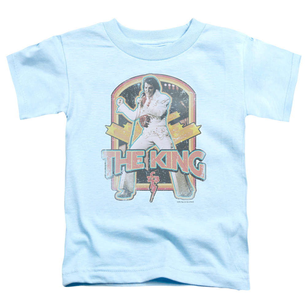 ELV717-TT-2 Elvis Presley Distressed King Toddler Short Sleeve T-Shirt, Light Blue - Medium 3T