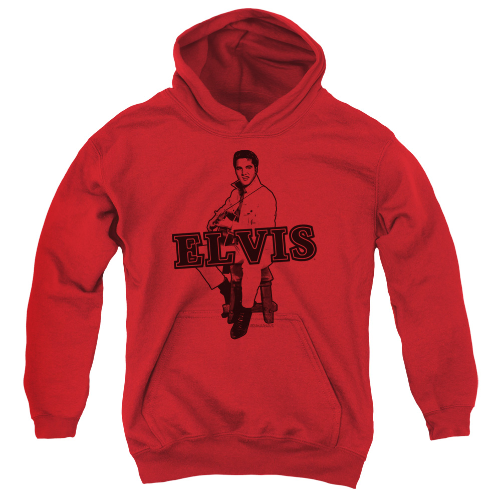 ELV730-YFTH-4 Elvis Presley Jamming Youth Hooded Sweatshirt, Red - Extra Large