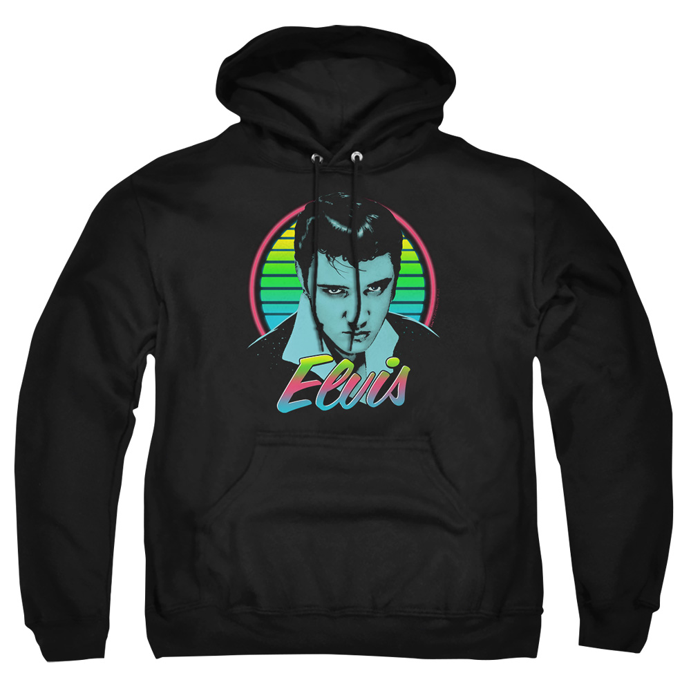 ELV890-AFTH-2 Elvis Presley Neon King Adult Pullover Hoodie, Black - Medium