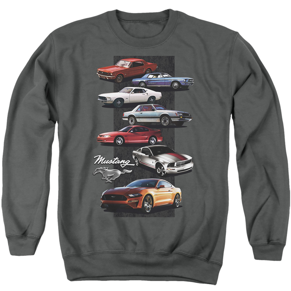 FORD190-AS-2 Ford Mustang Stack Adult Crewneck Sweatshirt, Charcoal - Medium