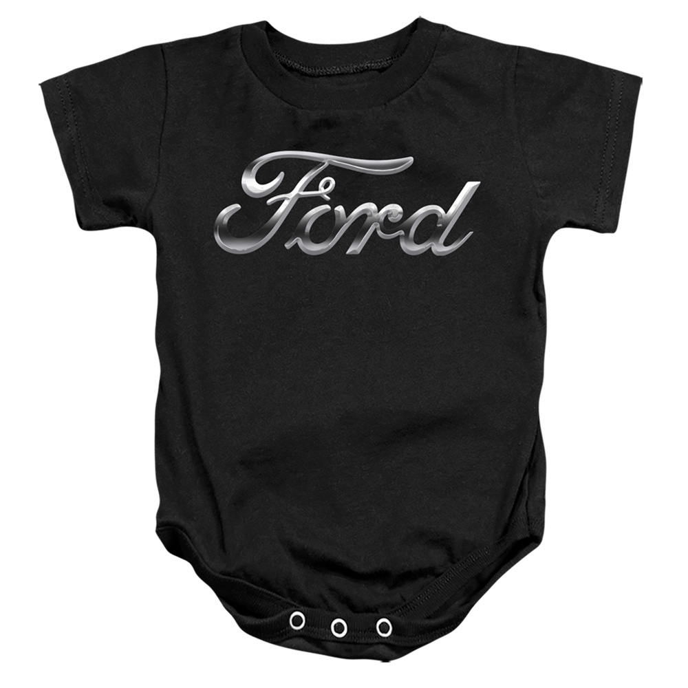 FORD132-SS-2 Ford Chrome Logo Infant Snapsuit, Black - Medium - 12 Month