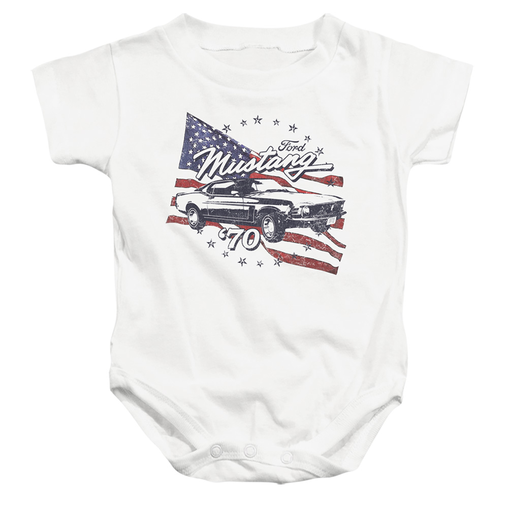 FORD212-SS-2 Ford Mustang 70 Mustang Infant Snapsuit, White - Medium - 12 Month