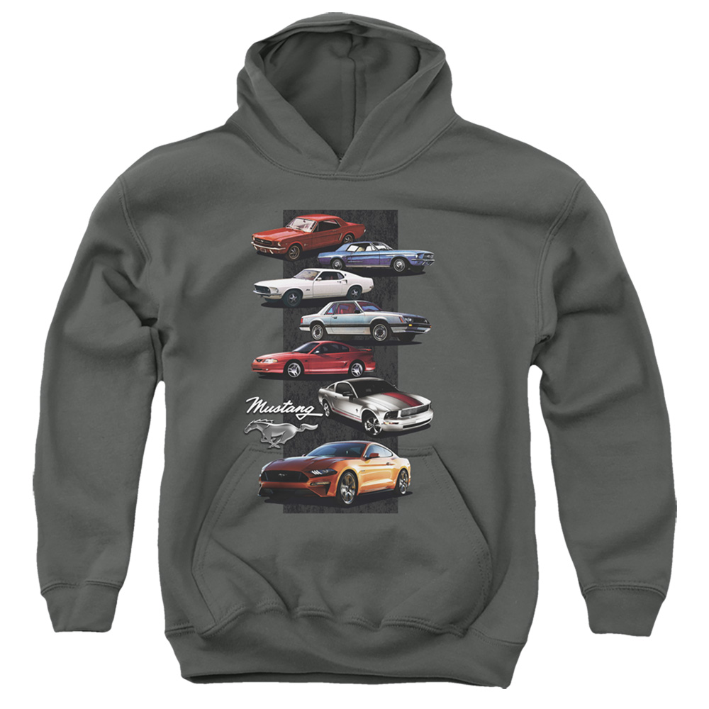 FORD190-YFTH-2 Ford Mustang Stack Youth Hooded Sweatshirt, Charcoal - Medium