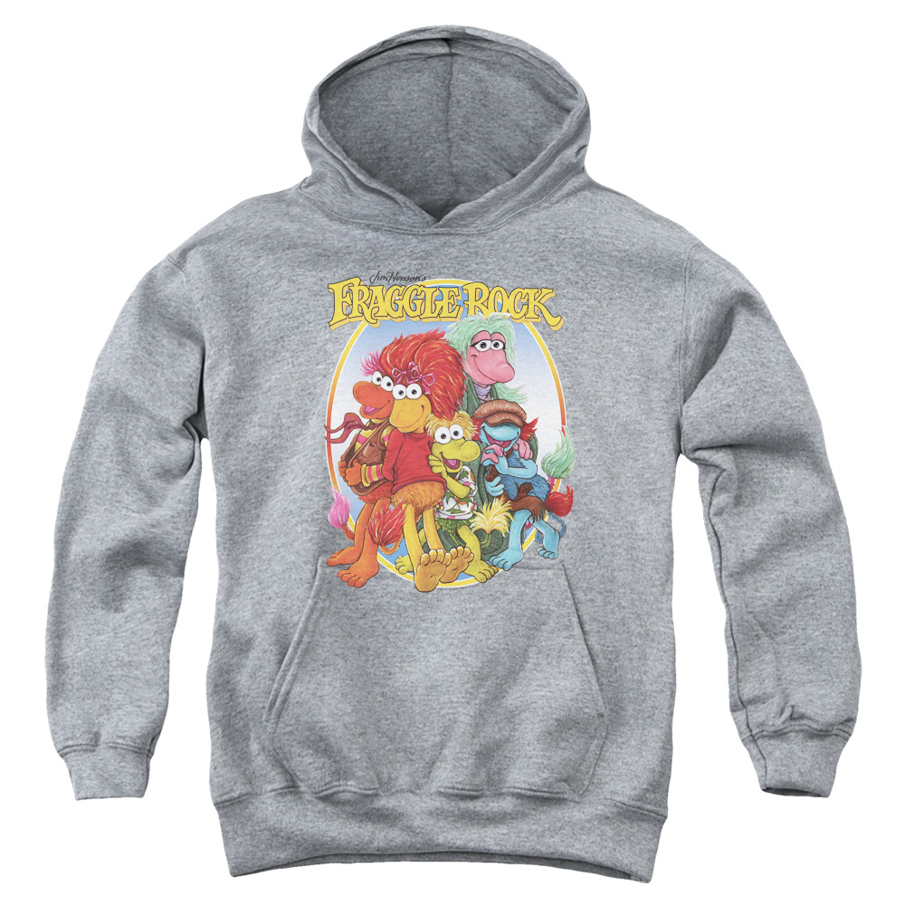FR120B-YFTH-4 Fraggle Rock Group Hug Youth Hooded Sweatshirt, Athletic Heather - Extra Large