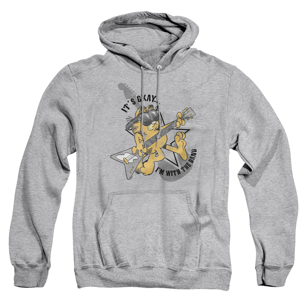 GAR206-AFTH-4 Garfield Im with The Band Adult Pullover Hoodie, Athletic Heather - Extra Large
