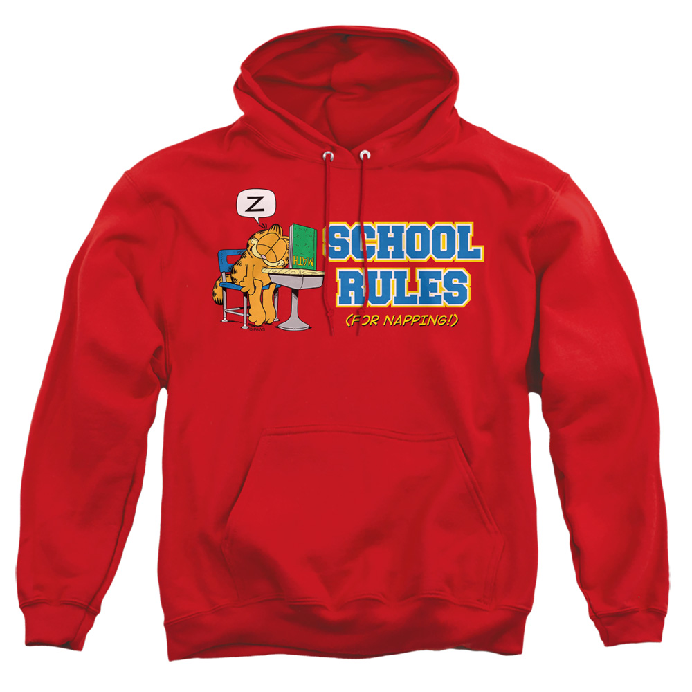 GAR242-AFTH-4 Garfield School Rules Adult Pullover Hoodie, Red - Extra Large