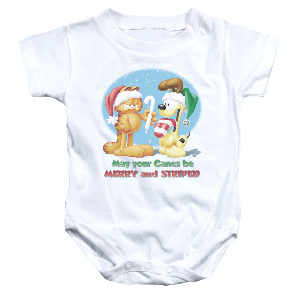 GAR323-SS-1 Garfield Merry & Striped Infant Snapsuit, White - Small - 6 Month