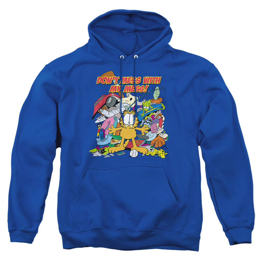 GAR333-AFTH-1 Garfield My Mess Adult Pullover Hoodie, Royal - Small