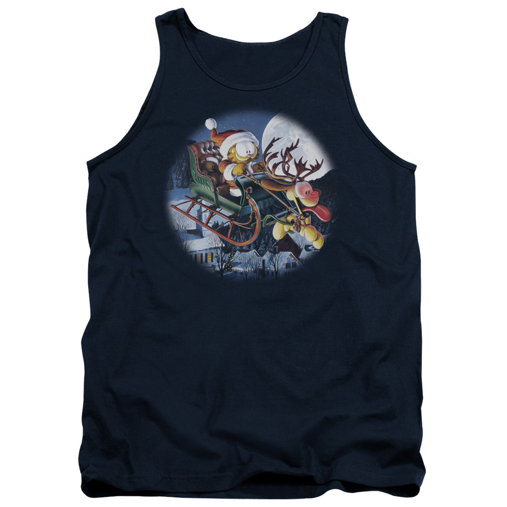 GAR307-TK-2 Garfield Moonlight Ride Adult Tank Top, Navy - Medium