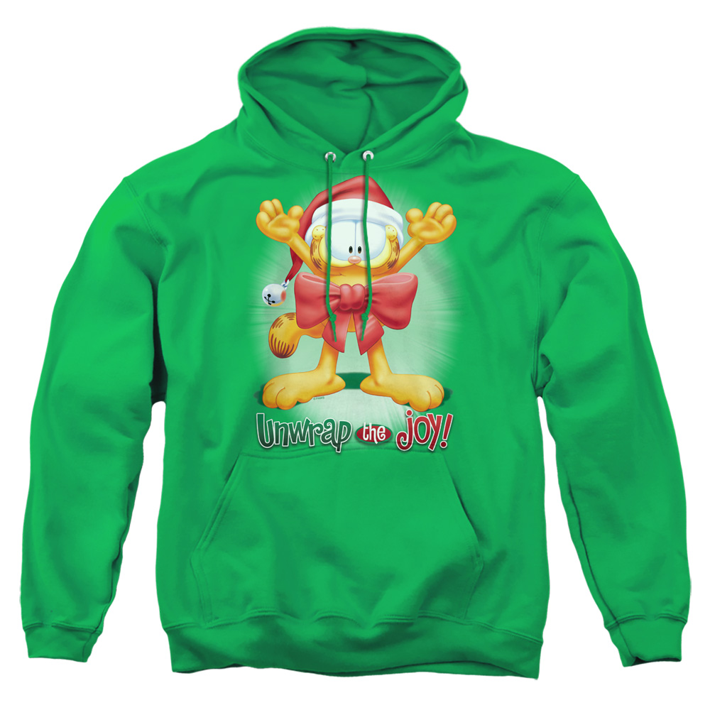 GAR324-AFTH-2 Garfield Unwrap The Joy Adult Pullover Hoodie, Kelly Green - Medium