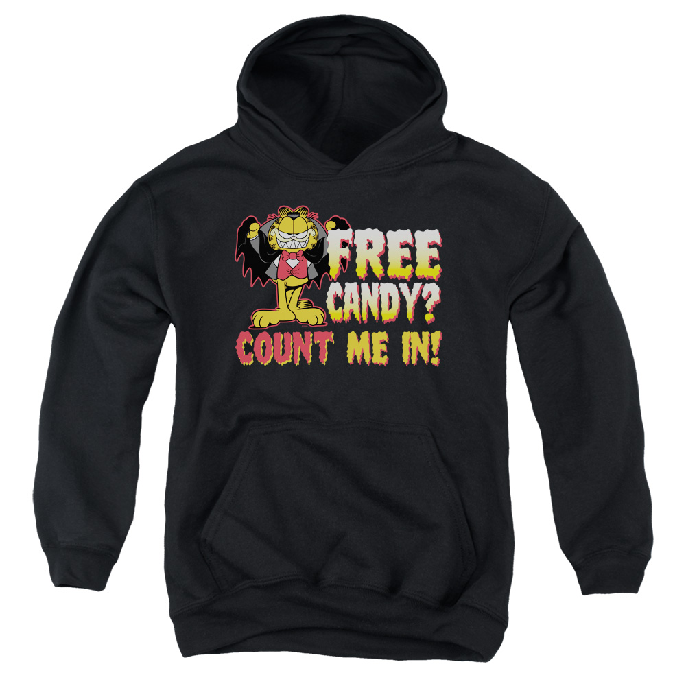 GAR343-YFTH-2 Garfield Count Me in Youth Hooded Sweatshirt, Black - Medium
