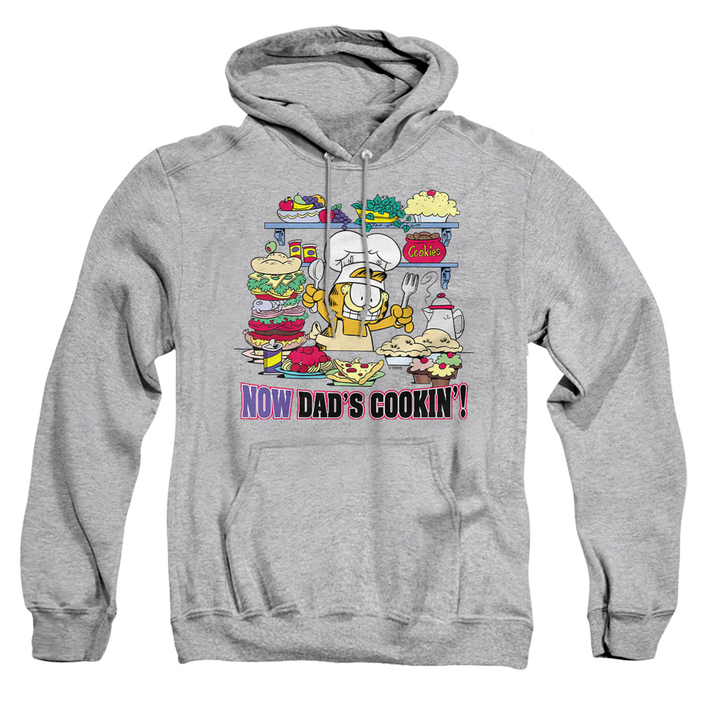 GAR348-AFTH-4 Garfield Now Dads Cooking Adult Pullover Hoodie, Athletic Heather - Extra Large