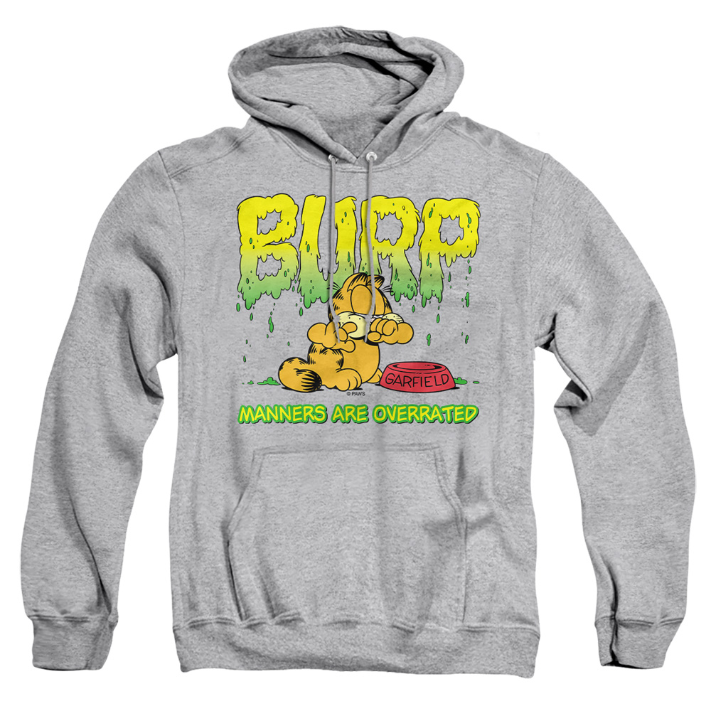 GAR372-AFTH-3 Garfield Manners Adult Pullover Hoodie, Athletic Heather - Large