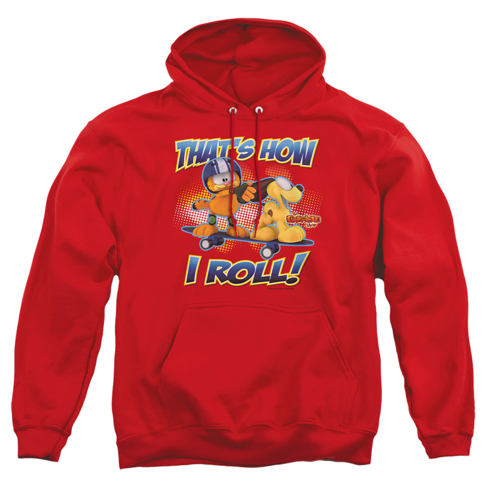 GAR465-AFTH-5 Garfield How I Roll Adult Pullover Hoodie, Red - 2X