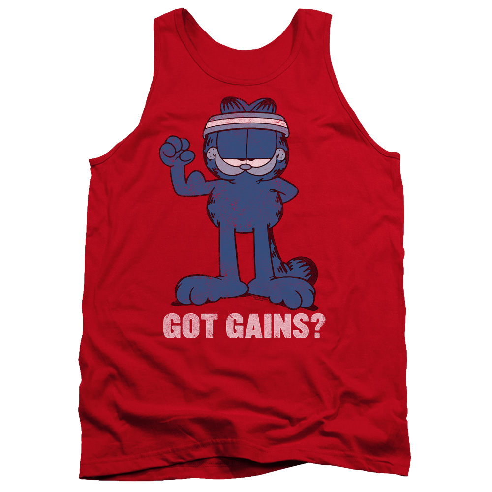 GAR570-TK-2 Garfield Got Gains Adult Tank Top, Red - Medium