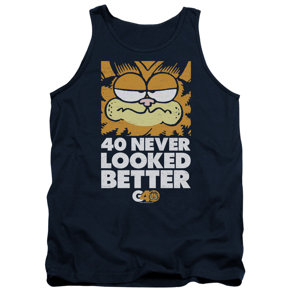 GAR571B-TK-2 Garfield 40 Looks Adult Tank Top, Navy - Medium